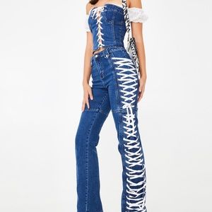 i am gia lace up corset denim set XS